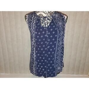 Women's Spade & Heart Blouse Top Sleeveless Size X Small Blue Geometric Design